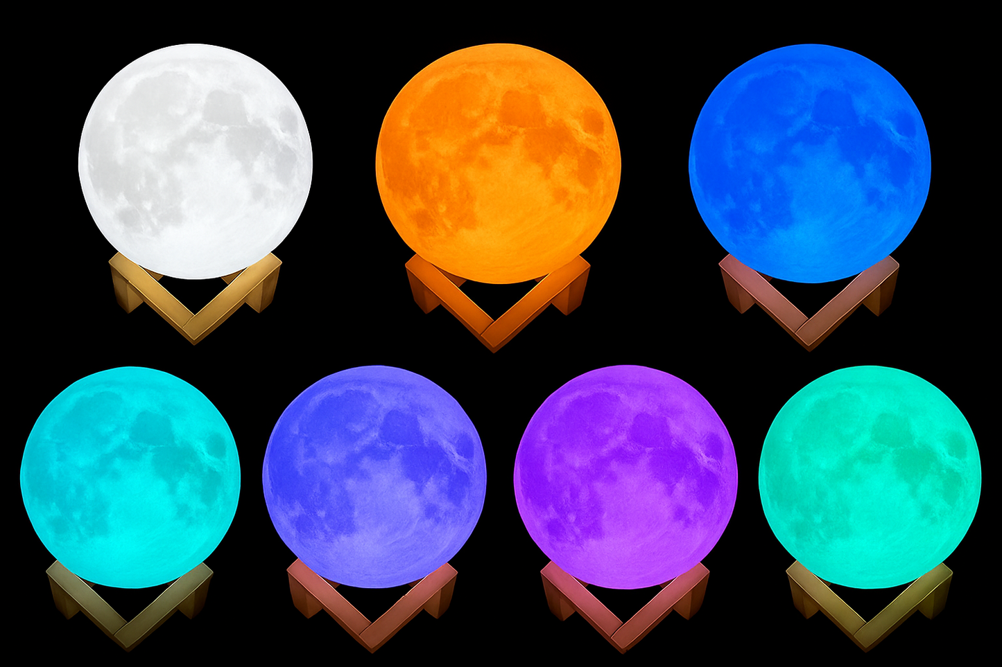 3D Moon Night Lamp – Touch Sensor, 7 Color Changing LED with Wooden Stand, 15cm USB Light for Bedroom & Gifting