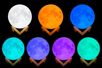 3D Moon Night Lamp – Touch Sensor, 7 Color Changing LED with Wooden Stand, 15cm USB Light for Bedroom & Gifting