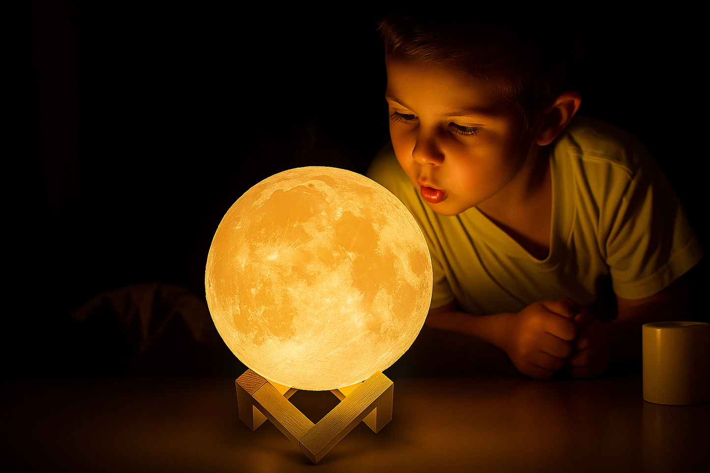 3D Moon Night Lamp – Touch Sensor, 7 Color Changing LED with Wooden Stand, 15cm USB Light for Bedroom & Gifting