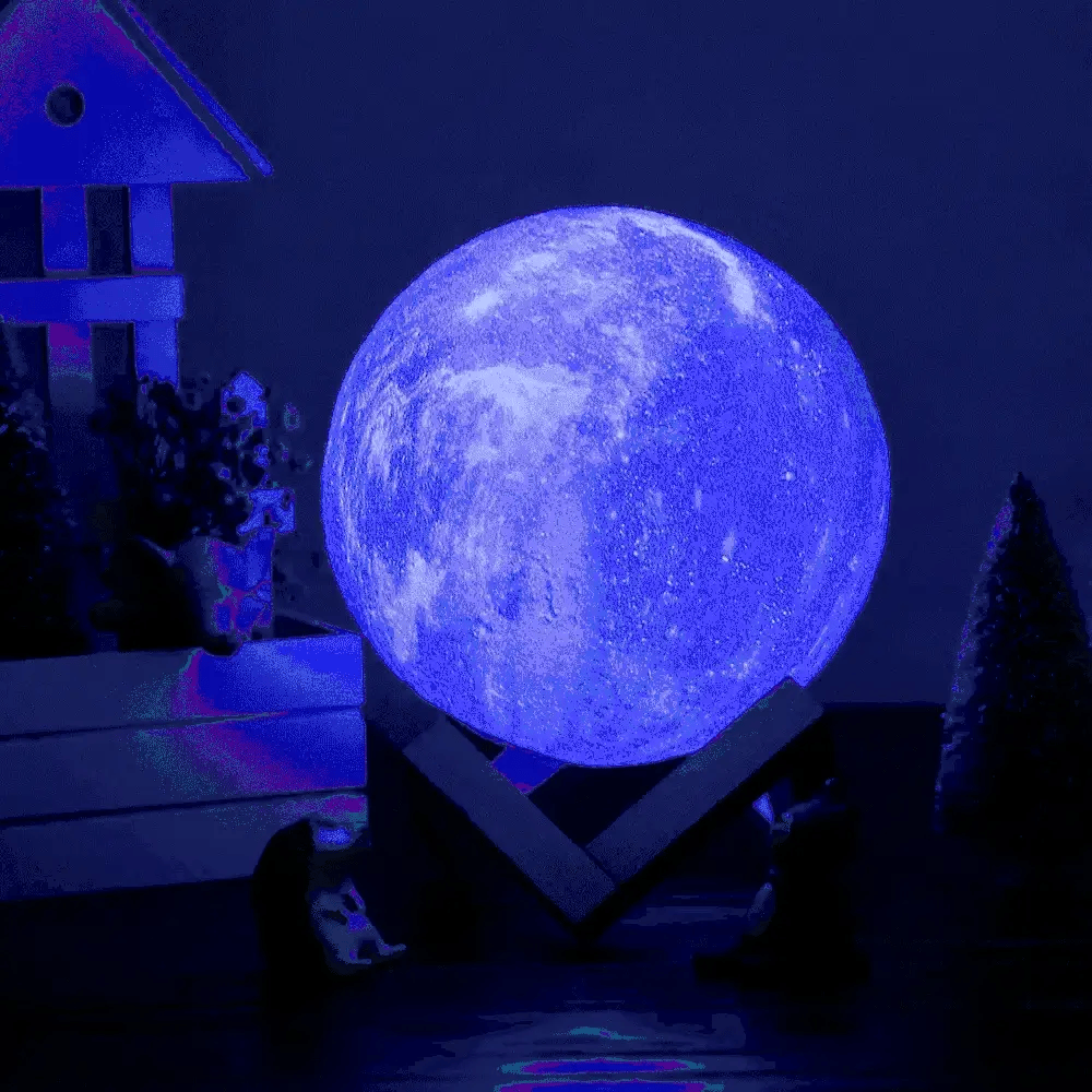 3D Moon Night Lamp – Touch Sensor, 7 Color Changing LED with Wooden Stand, 15cm USB Light for Bedroom & Gifting