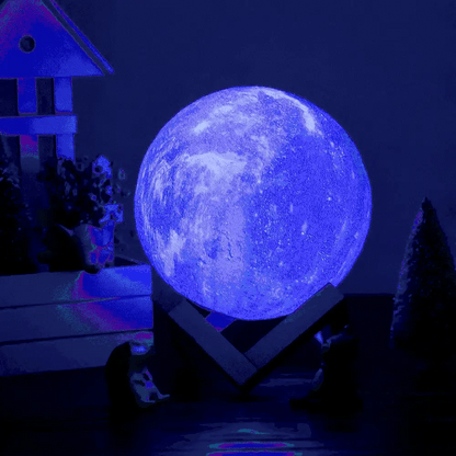 3D Moon Night Lamp – Touch Sensor, 7 Color Changing LED with Wooden Stand, 15cm USB Light for Bedroom & Gifting